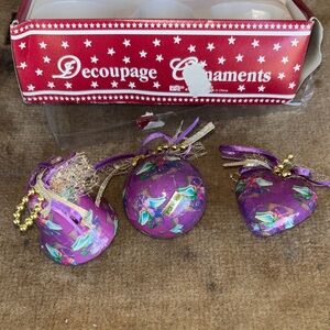 Purple Decoupage Ornaments Set